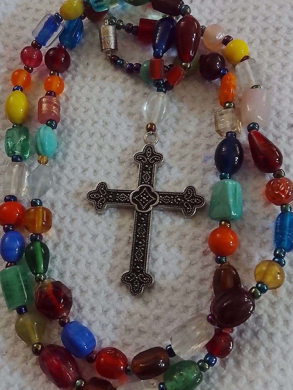Multi‑Color Beaded Cross Necklace - Women Jewelry